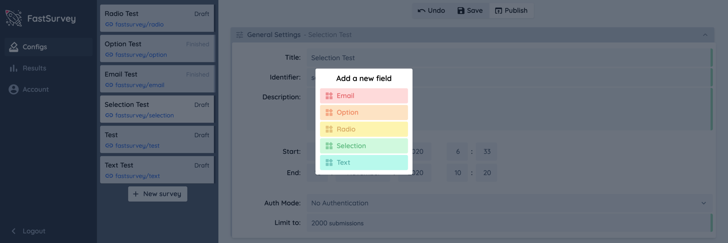 project image: Adding new fields is also done by simply adding a text-template into the survey config.